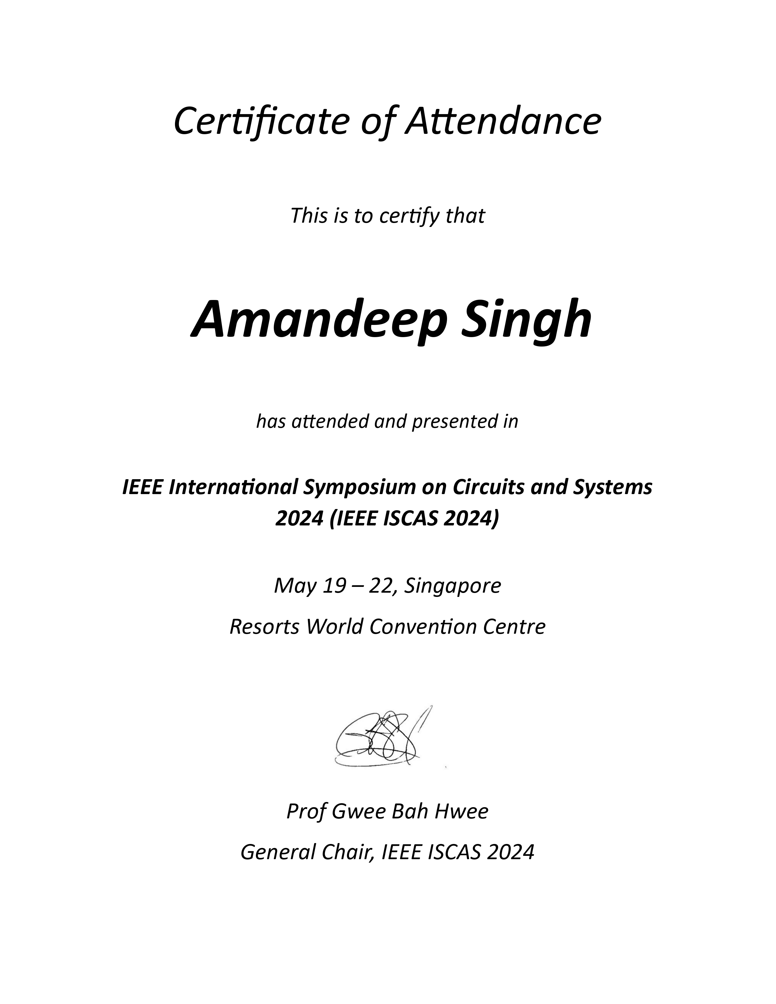 ISCAS 2024 Certificate
