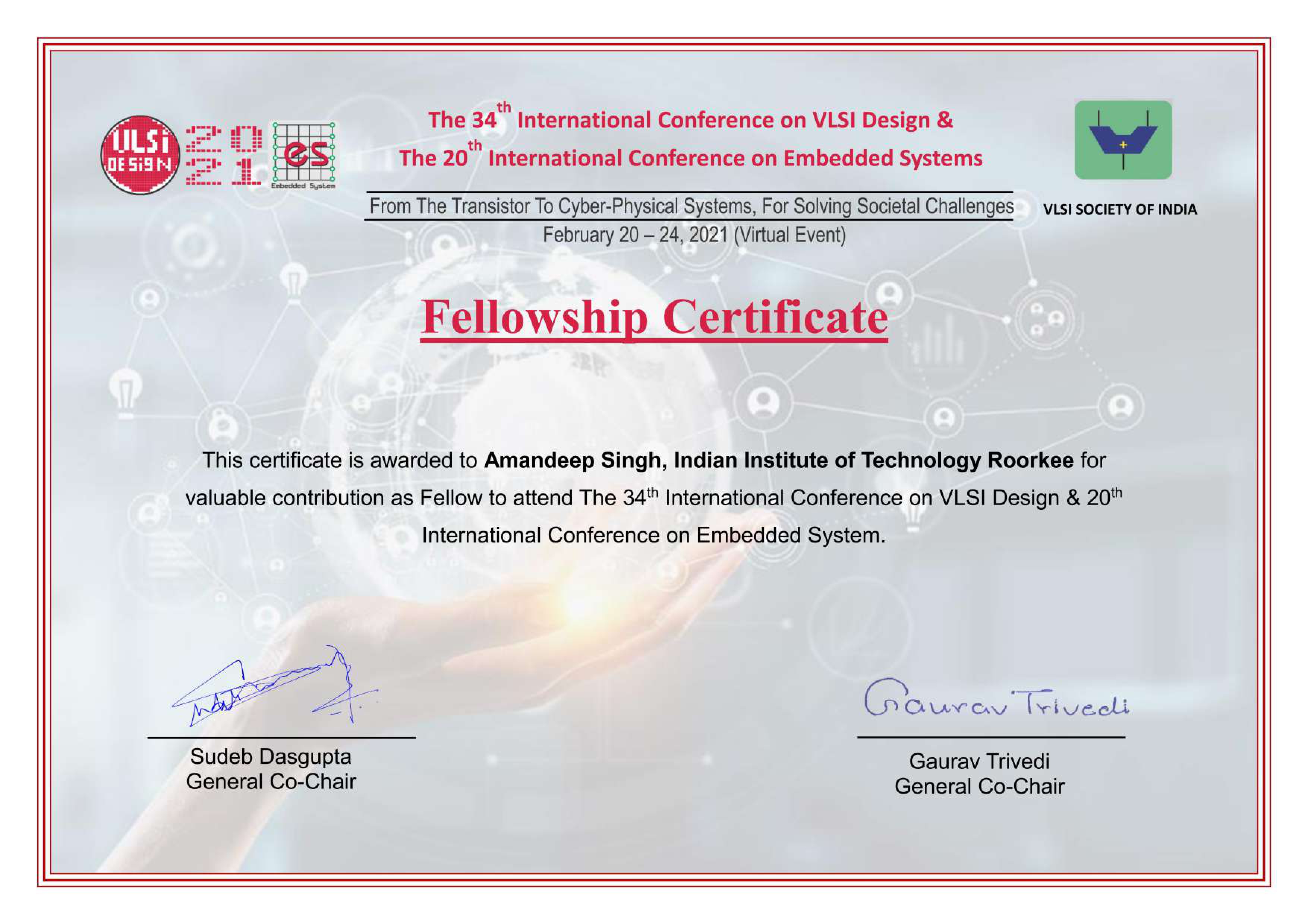 VLSID 2021 Certificate