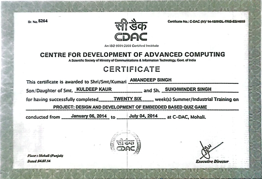CDAC Training Certificate